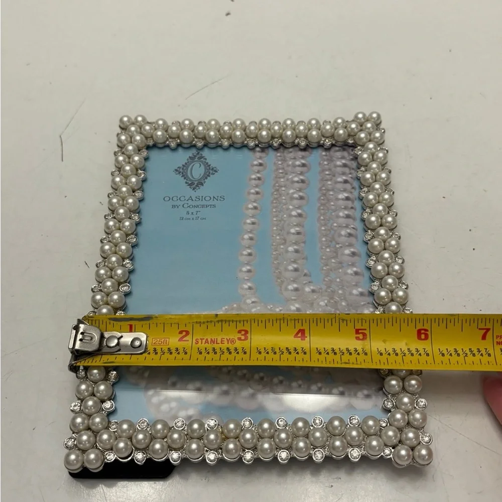 Silver Tone Faux Pearl Cabochon Edge Metal Picture Photo Frame by Occasions